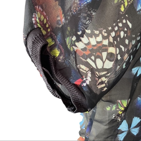 Joe Fresh black sheer  butterfly short sleeved tunic blouse top - Picture 4 of 7